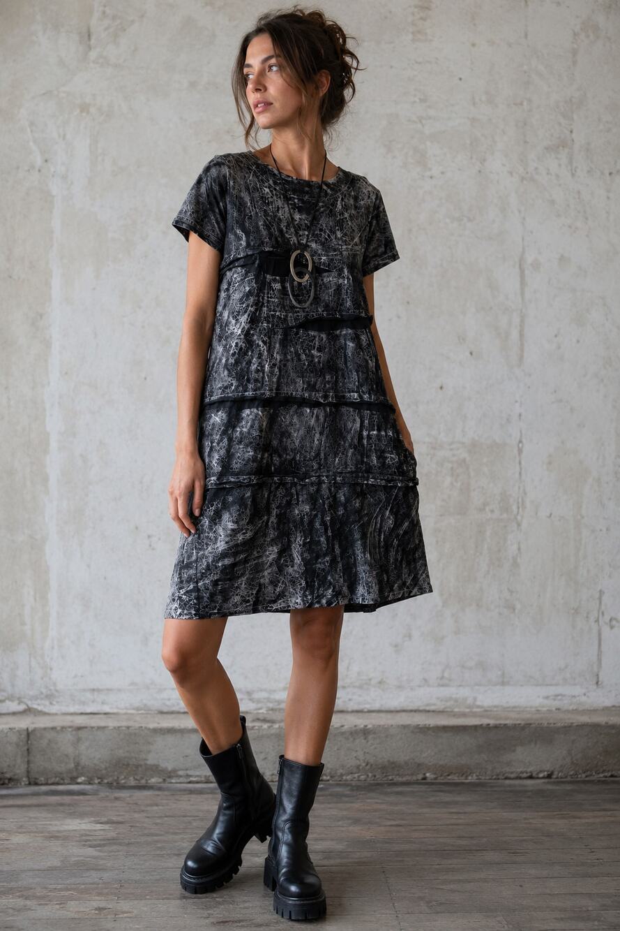 Dress to Kill | Black Acid Wash Layered Deconstructed Dress Lagenlook O/S